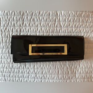 Black Patent Clutch with Gold Accent